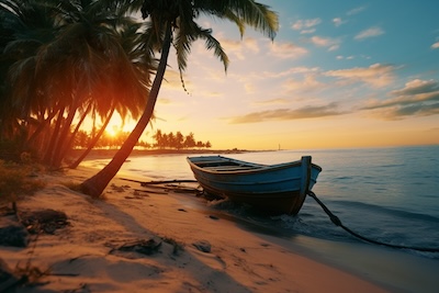 A fishy tale boat on beach